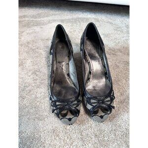 Coach Gavin Signature Black Gray Peep Open Toe Wedge Shoes Sandals size 7B